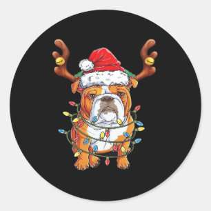 English Bulldog Reindeer Funny Christmas Essential Classic Round Sticker
