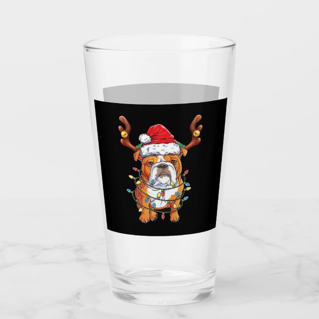 English Bulldog Reindeer Funny Christmas Essential Glass (Front)