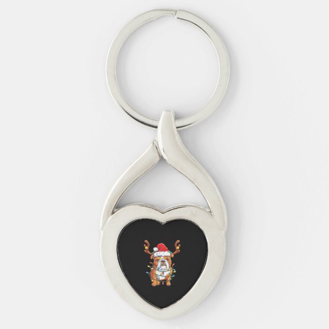 English Bulldog Reindeer Funny Christmas Essential Key Ring (Front)