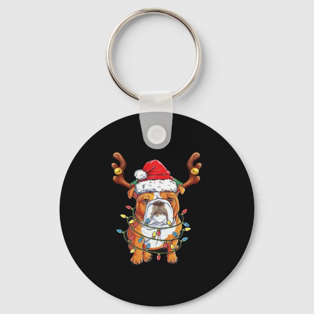English Bulldog Reindeer Funny Christmas Essential Key Ring (Front)