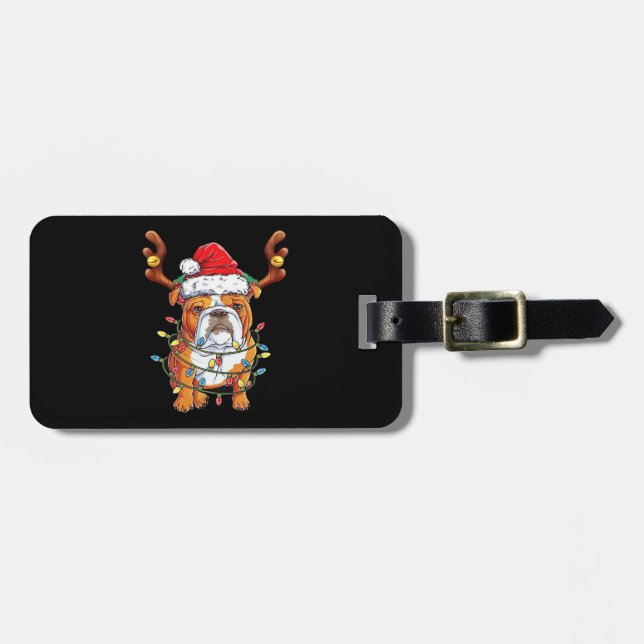 English Bulldog Reindeer Funny Christmas Essential Luggage Tag (Front Horizontal)