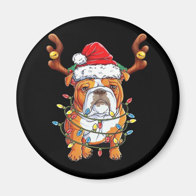English Bulldog Reindeer Funny Christmas Essential Magnet (Front)