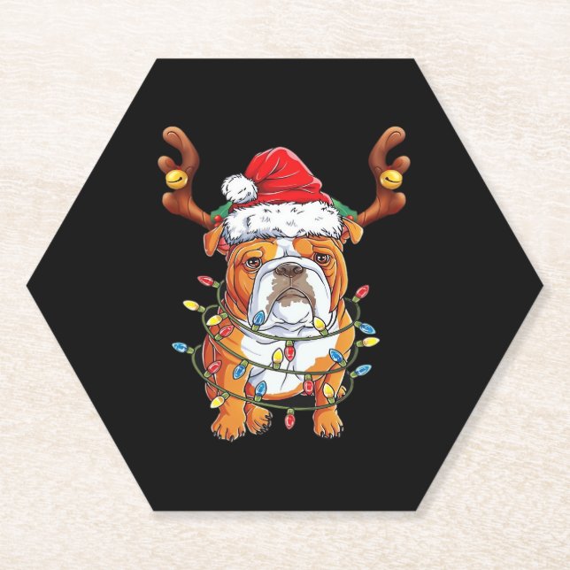English Bulldog Reindeer Funny Christmas Essential Paper Coaster (Front)