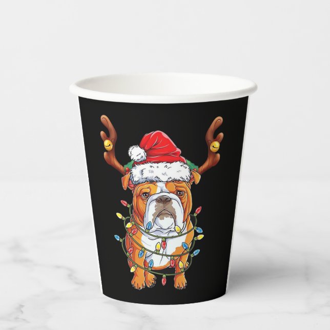 English Bulldog Reindeer Funny Christmas Essential Paper Cups (Front)