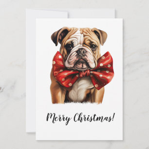 English Bulldog Ribbon Christmas Festive Card