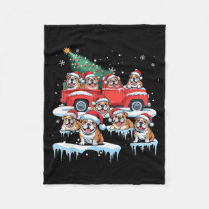 English Bulldog Riding Red Truck Ugly Sweater Chri Fleece Blanket