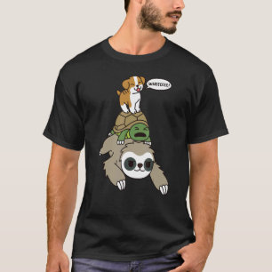English Bulldog Riding Sloth Tortoise Dog T-Shirt