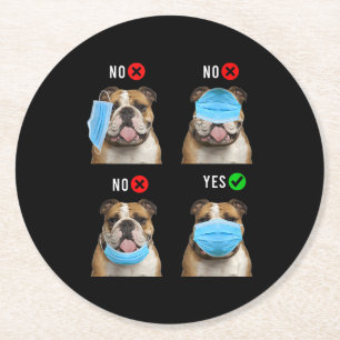 English Bulldog Right Wear Face Mask Tank Top Round Paper Coaster