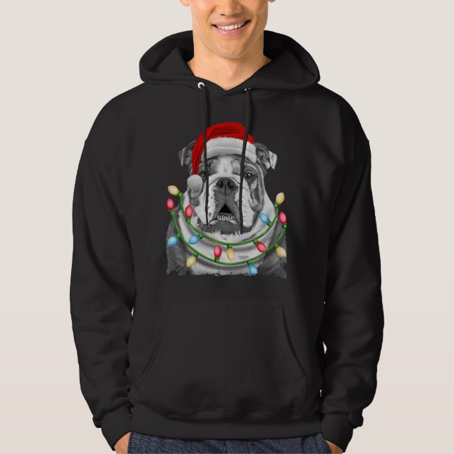 English Bulldog Santa Christmas Tree Lights Xmas D Hoodie (Front)
