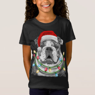 English Bulldog Santa Christmas Tree Lights Xmas D T-Shirt