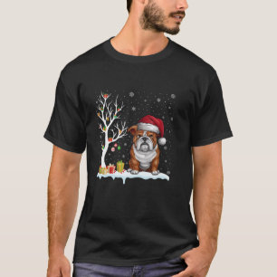English Bulldog Santa Hat Festive Tree Light Xmas T-Shirt