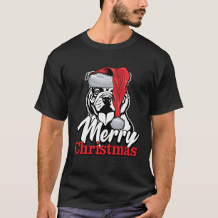 English Bulldog Santa Hat Merry Christmas T-Shirt