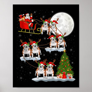 English Bulldog Santa Sleigh Flying Funny Magical  Poster