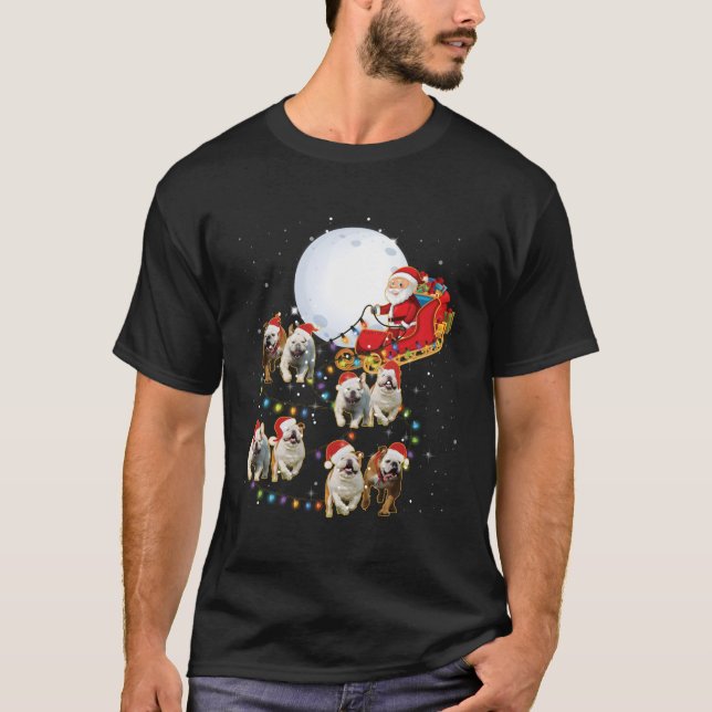 English Bulldog Santa Sleigh Funny Dog Lover Xmas  T-Shirt (Front)