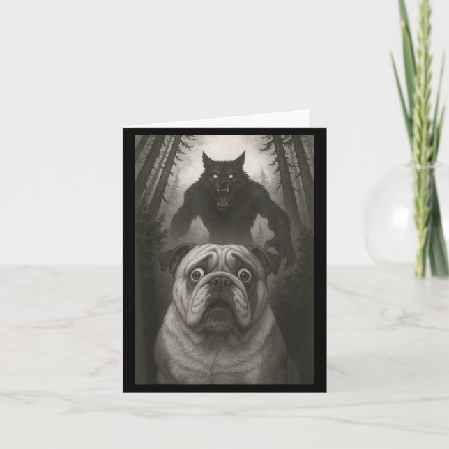 English Bulldog Selfie With Werewolf Funny  Card (Front)