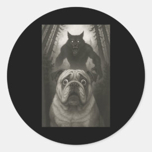 English Bulldog Selfie With Werewolf Funny  Classic Round Sticker