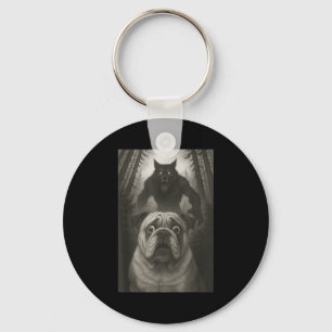 English Bulldog Selfie With Werewolf Funny  Key Ring