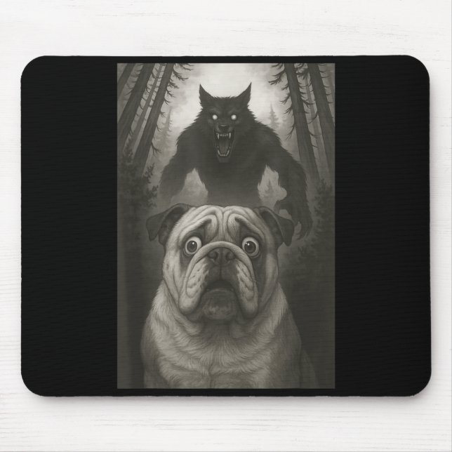 English Bulldog Selfie With Werewolf Funny  Mouse Mat (Front)