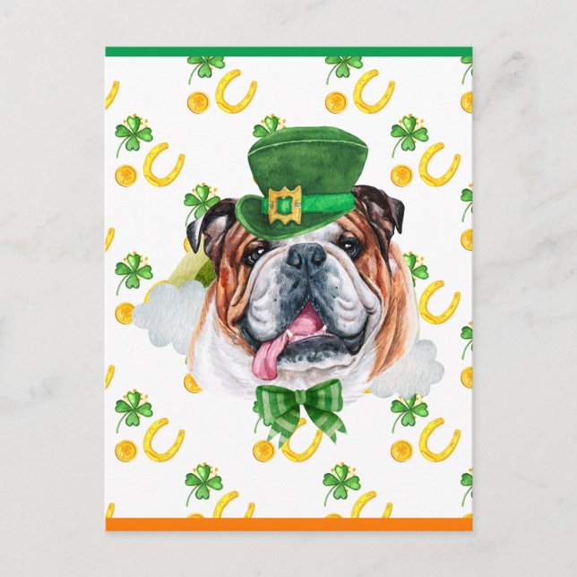 English Bulldog Shamrock St. Patricks Day Holiday Postcard (Front)