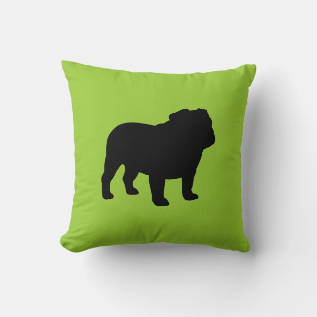 English Bulldog Silhouette Black and Green Cushion (Front)