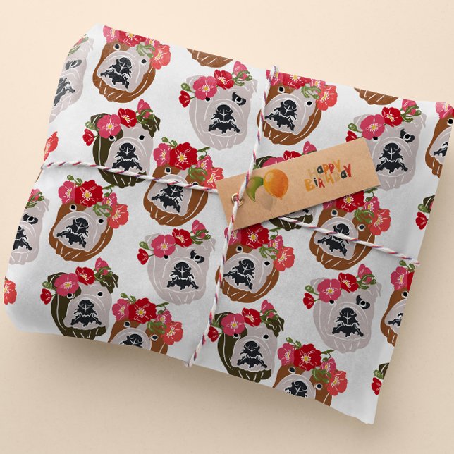 English Bulldog Silhouette Cartoon Head Wrapping Paper (Creator Uploaded)