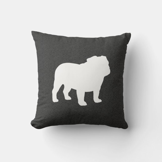English Bulldog Silhouette Dark Grey and White Cushion (Front)