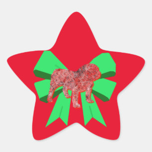English Bulldog Silhouette Dog Green Bow Christmas Star Sticker
