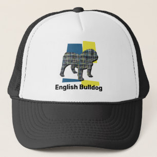 English Bulldog Silhouette Dog Tricolour Grid Trucker Hat