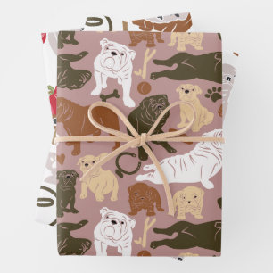 English Bulldog Silhouette in three colours  Wrapping Paper Sheet