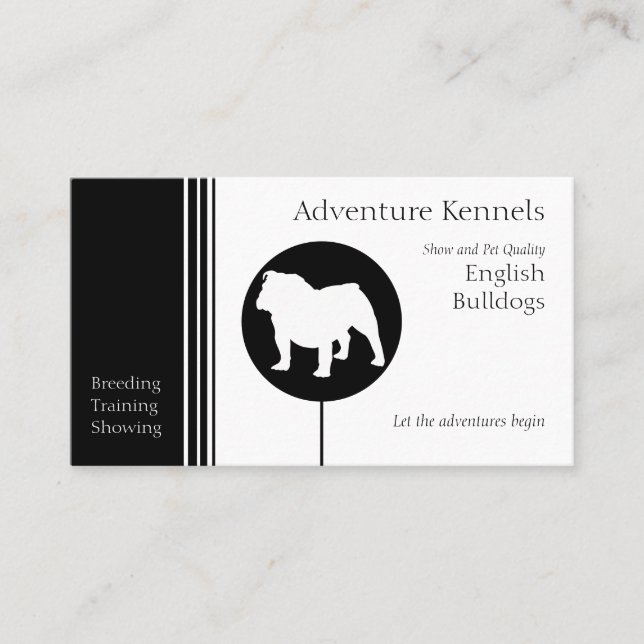 English Bulldog Silhouette Modern Black and White Business Card (Front)