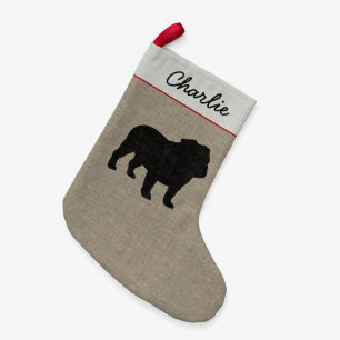 English Bulldog Silhouette Personalised Holiday Small Christmas Stocking