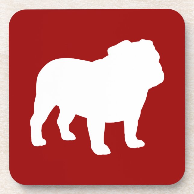 English Bulldog Silhouette Red and White Coaster (Front)
