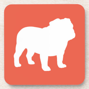English Bulldog Silhouette Red and White Coaster