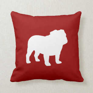 English Bulldog Silhouette Red and White Dog Lover Cushion