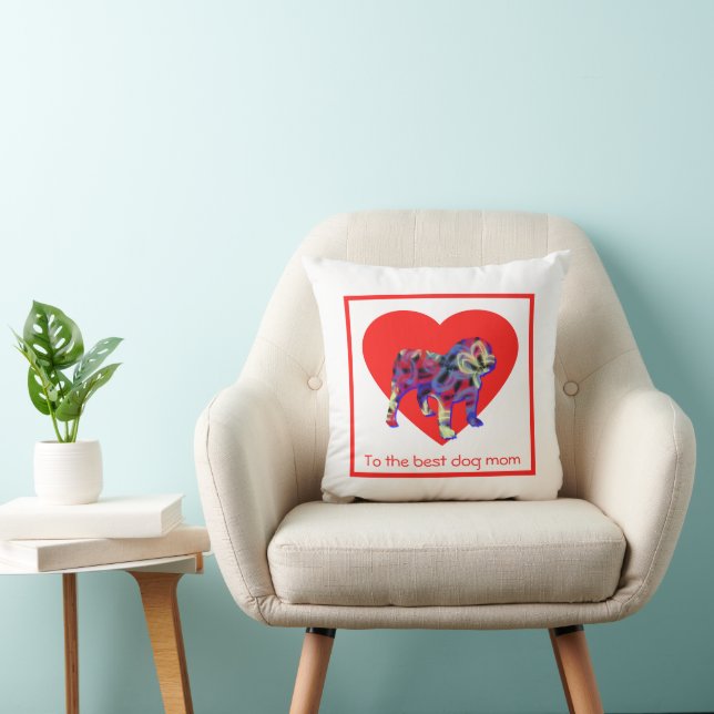 English Bulldog Silhouette Red Heart Mother’s Day Cushion (Chair)