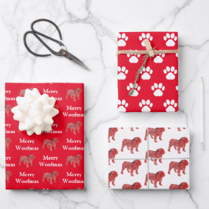 English Bulldog Silhouette Red Merry Woofmas Wrapping Paper Sheet