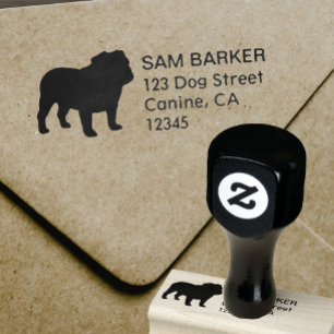 English Bulldog Silhouette Return Address Rubber Stamp