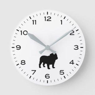 English Bulldog Silhouette with Hours and Minutes Round Clock