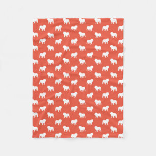 English Bulldog Silhouettes Pattern Orange Red Fleece Blanket
