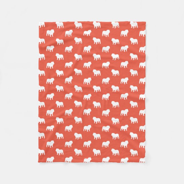 English Bulldog Silhouettes Pattern Orange Red Fleece Blanket (Front)