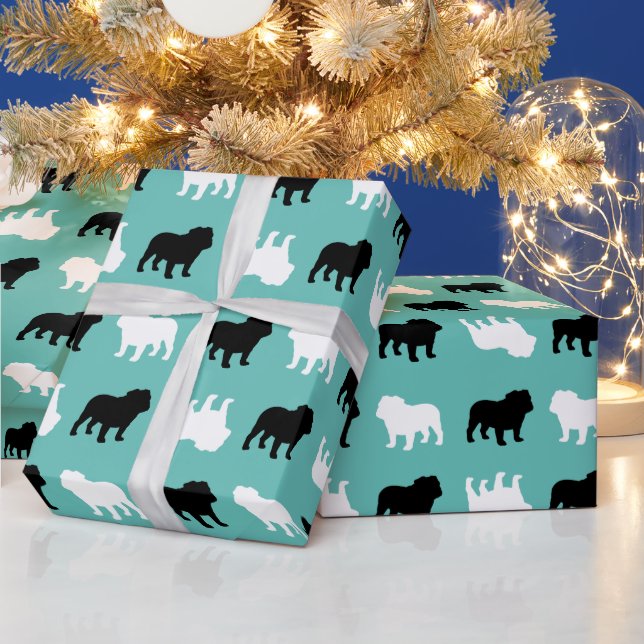 English Bulldog Silhouettes Pattern Wrapping Paper (Holidays)