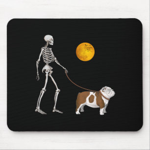 English Bulldog Skeleton Dog Walking Halloween Mouse Mat