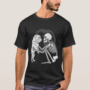 English Bulldog Skeleton Moon Halloween Dog Lover T-Shirt