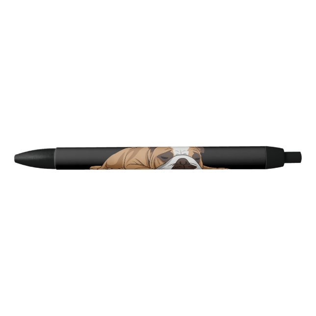 English Bulldog Sleeping Not Fast Not Furious Funn Black Ink Pen (Front)