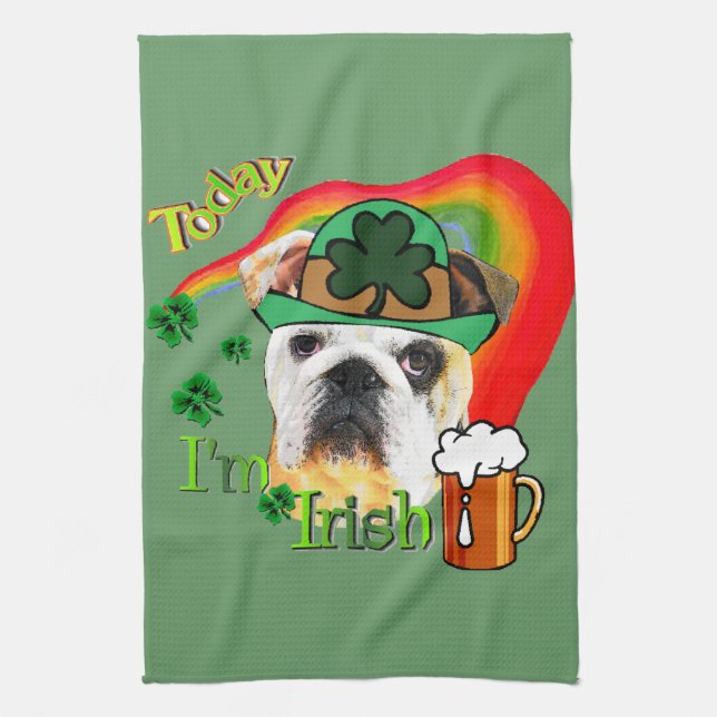 English Bulldog St Patricks Day Tea Towel (Vertical)