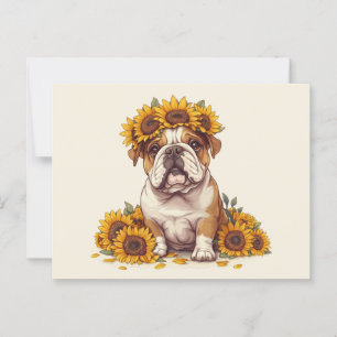 English Bulldog Sunflower Crown Postcard