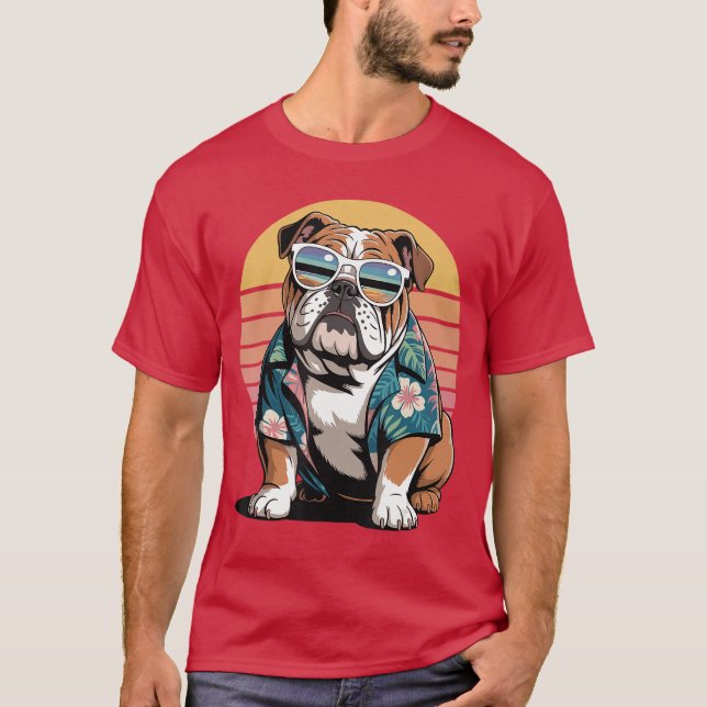 English Bulldog Sunglasses Hawaiian Beach Summer f T-Shirt (Front)