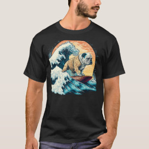 English Bulldog Surfing On the Great Wave of Kanag T-Shirt