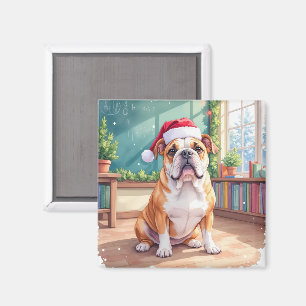 English Bulldog Teacher Classroom Santa Hat Magnet