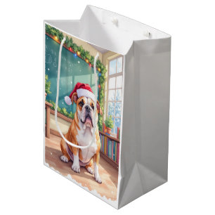 English Bulldog Teacher Classroom Santa Hat Medium Gift Bag